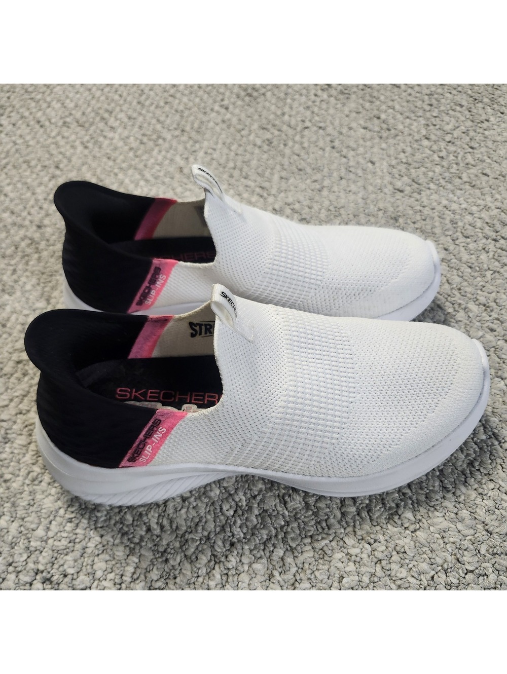 Skechers Slip-On White and Black Knit Sneakers with Pink Accents Size 6.5 - Picture 8 of 11